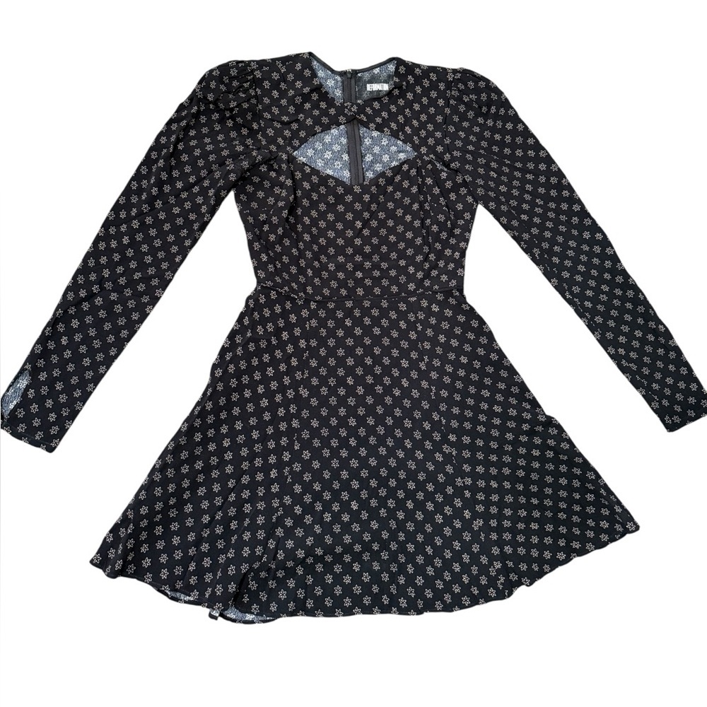 Reformation Black Viscose Mini Long Sleeve Dress